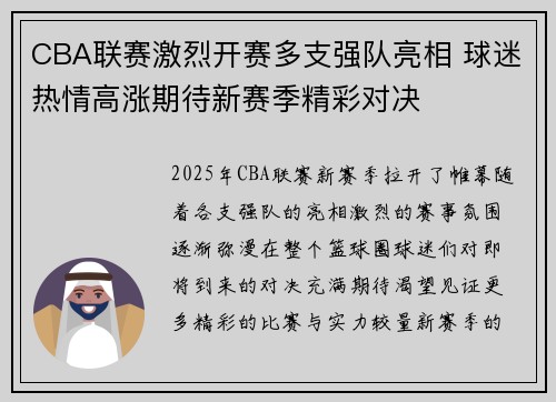 CBA联赛激烈开赛多支强队亮相 球迷热情高涨期待新赛季精彩对决